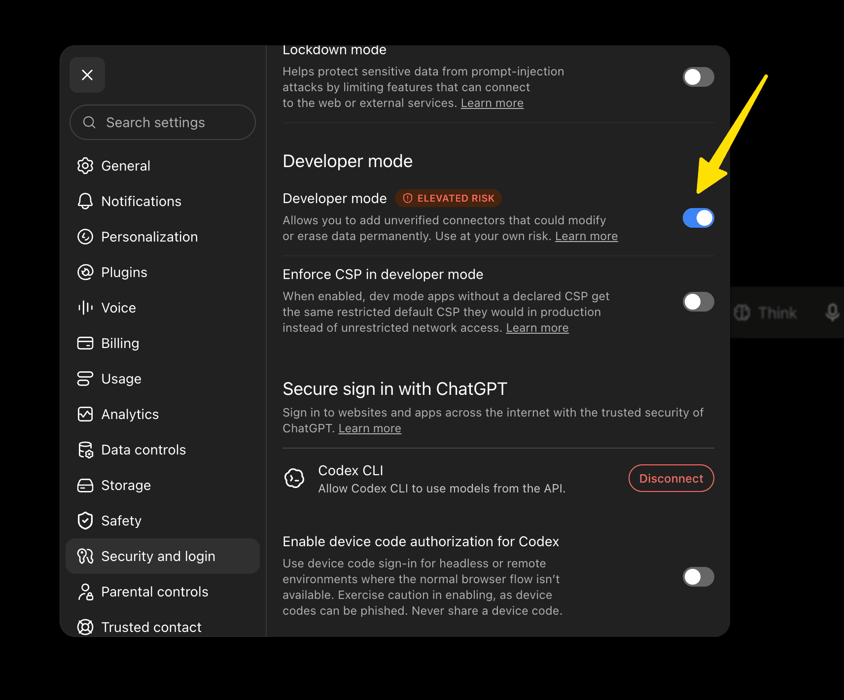In Security and login, turn on Developer mode.