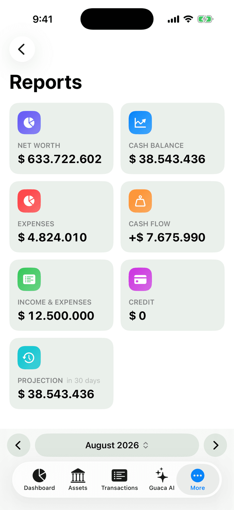 The Reports hub showing report cards with headline numbers